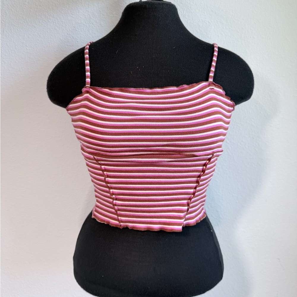 BDG Urban Outfitters Pink Brown Striped Cropped Cami Tank Top Size M Y2K